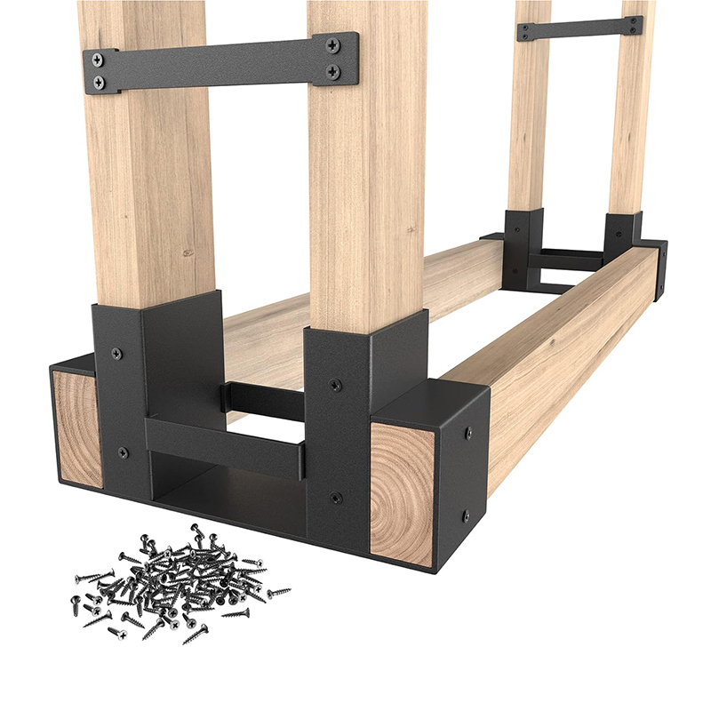 Outdoor Firewood Racks Log Storage Rack Bracket Kit Rust Free Heavy Duty Steel Adjustable Length Outside Fireplace Wood Holder Outdoor Firewood Racks