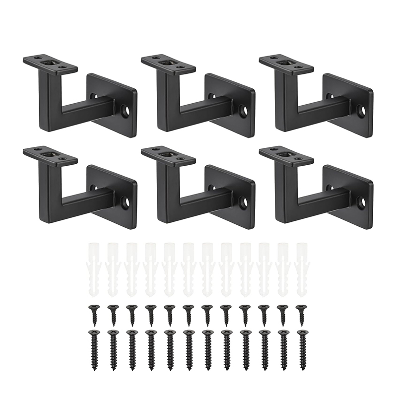 Black Fixed Swivel Hand Rail Brackets Adjustable Square Hand Rail Brackets for Staircase Stair (6pcs)