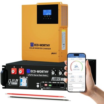 ECO-WORTHY 5.12kWh LiFePO4 ESS: UL-Certified 48V 100Ah Battery & 3.5kW Hybrid Inverter System