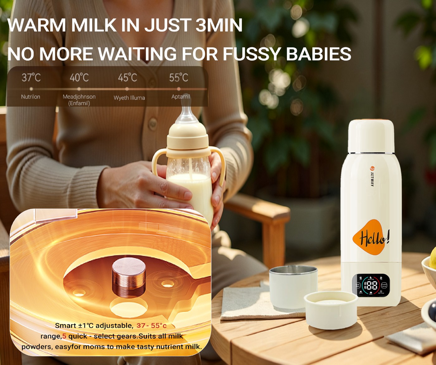 Precise ±1℃ Breast Milk Bottle Warmer – 5 Quick-Set Temperature Gears
