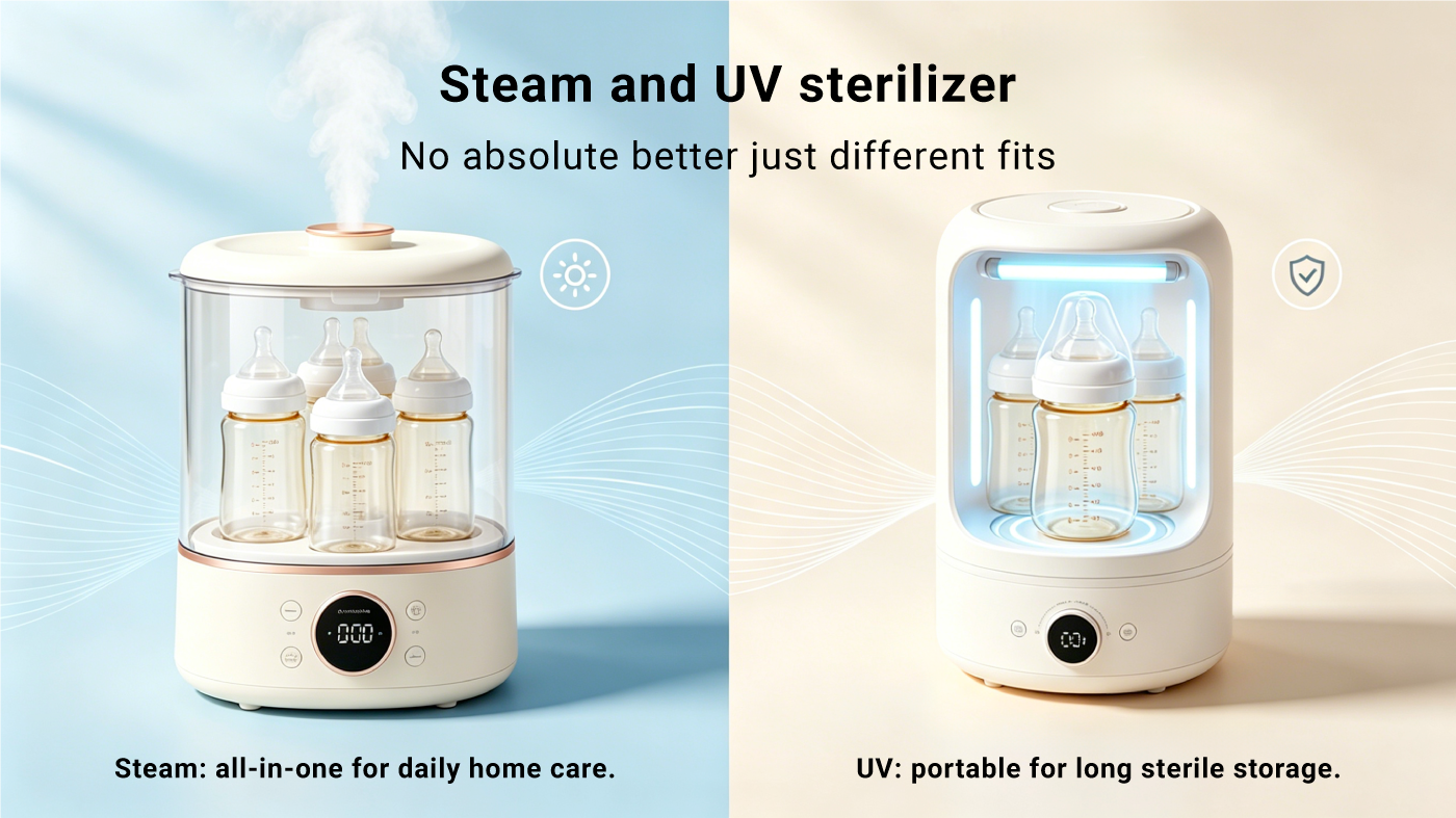 small UV sanitizer for newborn feeding items BPA free infant bottle steam sterilizer.png