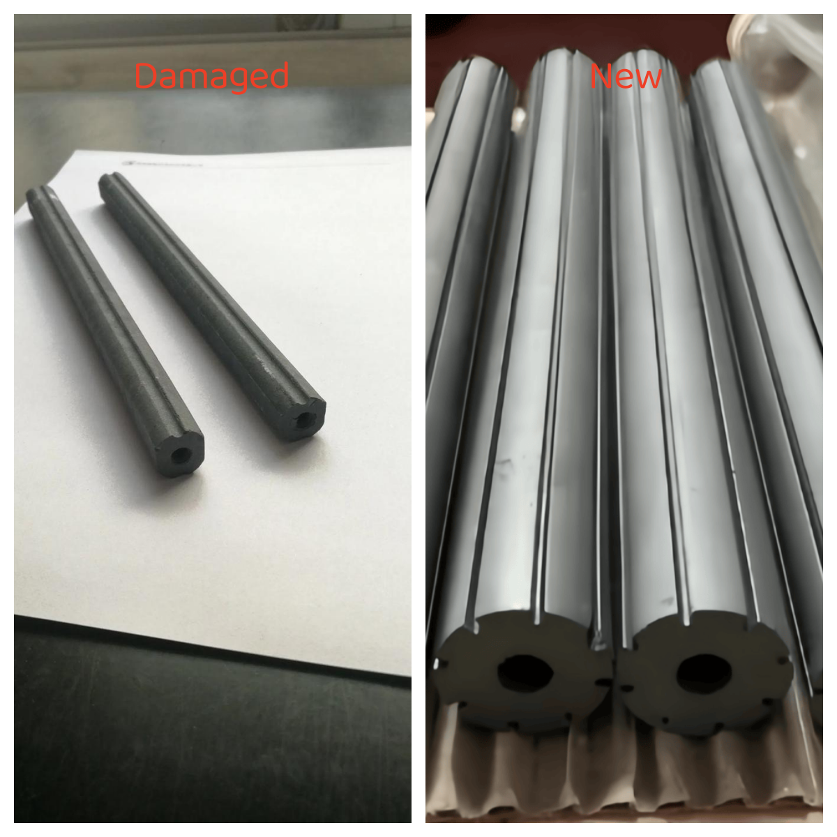 New and damaged ferrite rod comparison