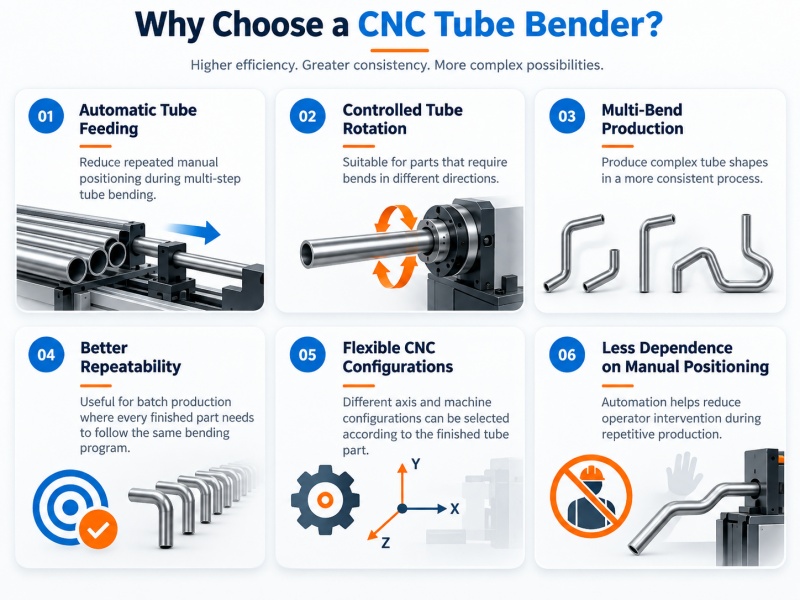 CNC pipe bending machine with automatic feeding and tube rotation
