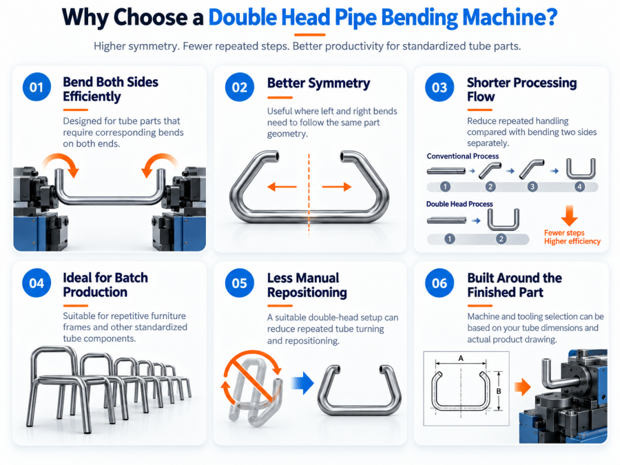 double head pipe bending machine for symmetrical furniture tubes