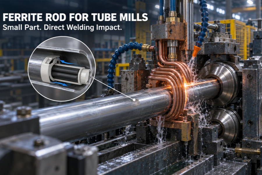 Ferrite rod installed in an ERW tube mill for efficient HF welding