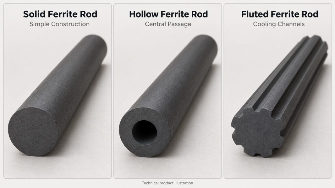 Solid hollow and fluted ferrite rod types for ERW tube mills