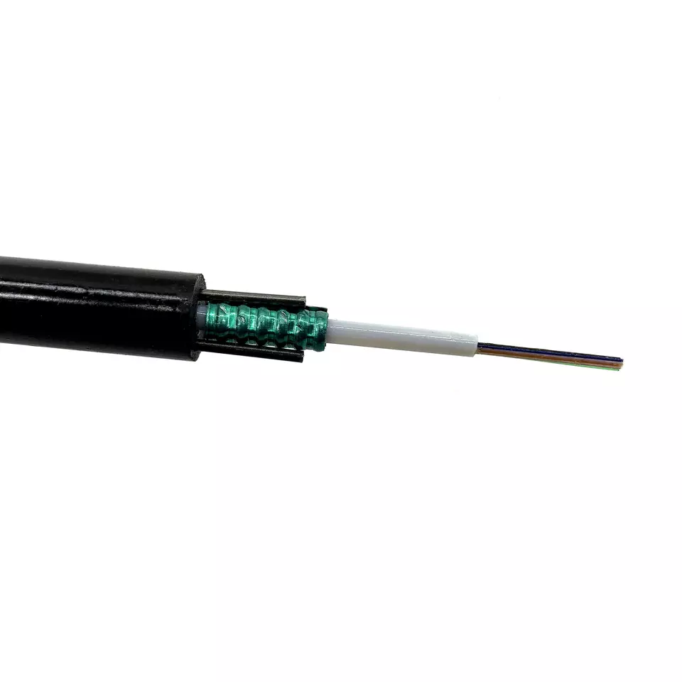 Cable de fribra óptica al aire libre aéreo del alambre de acero del solo modo G652D GYXTW de 12 corazones