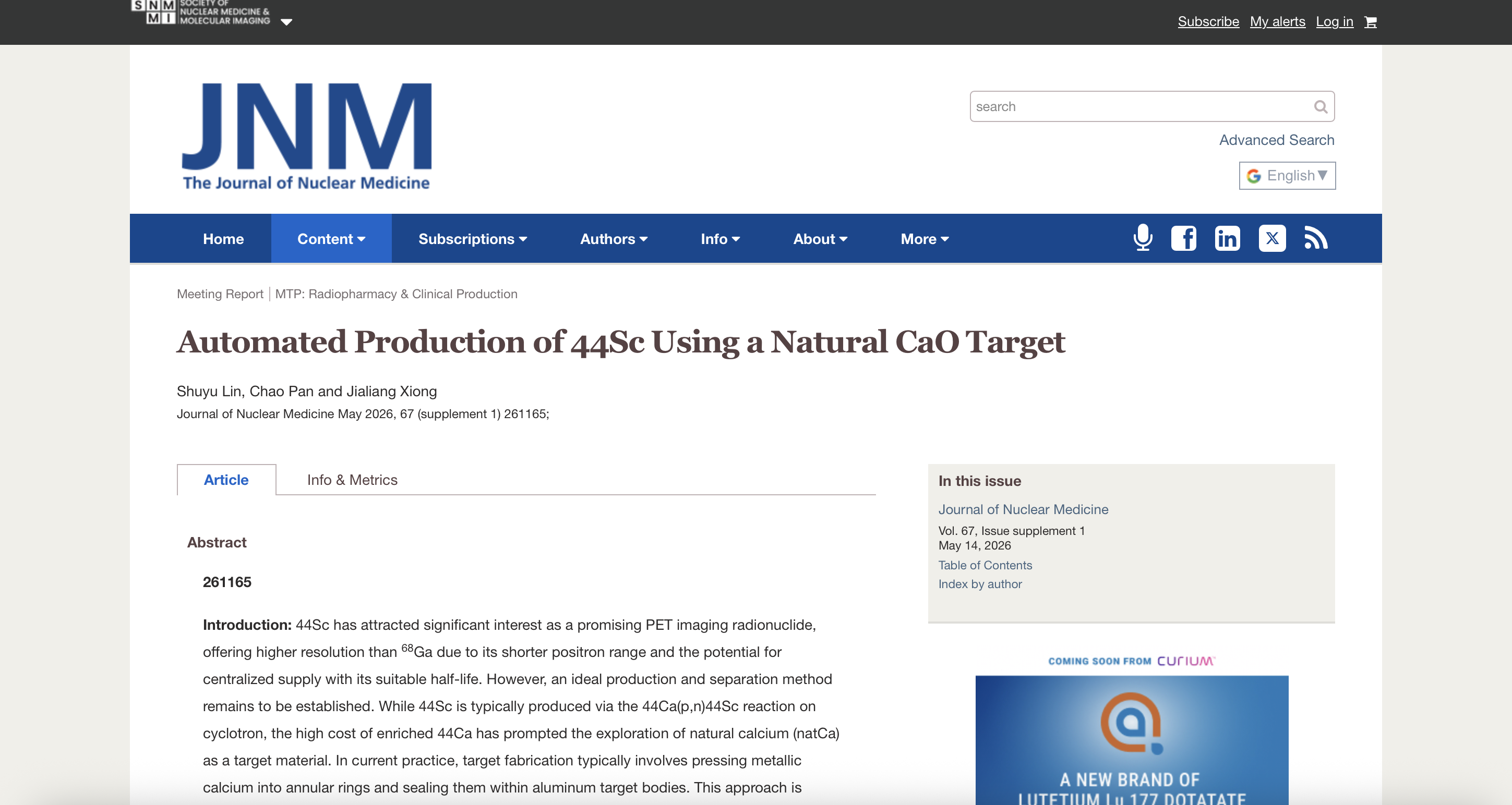 🔬 Advancing Sc-44 Production: LBT Abstract Accepted at SNMMI 2026