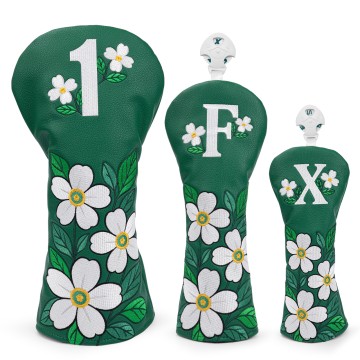 Embroidery Floral Green PU Leather Golf Headcover