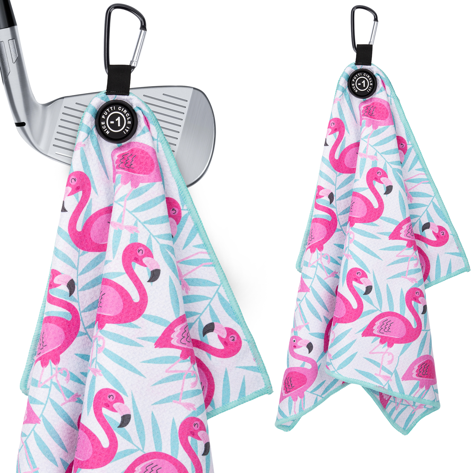 serviette de golf magnétique personnalisée à motif flamant rose en microfibre (2)