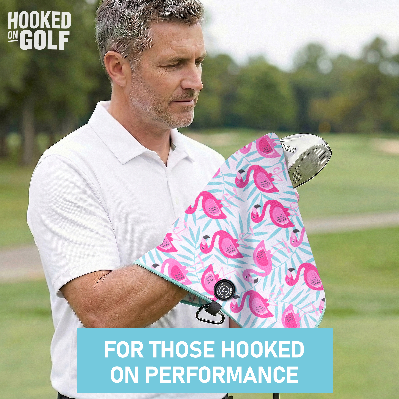 Serviette de golf magnétique personnalisée à motif flamant rose, en microfibre, pour le nettoyage (8)