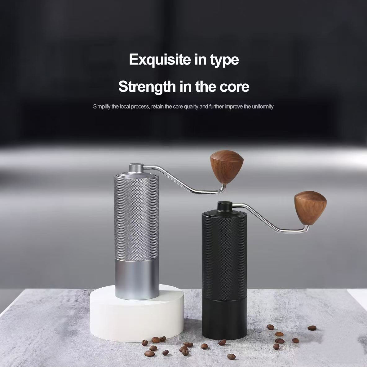 420不鏽鋼磨盤濃縮咖啡迷你小型手磨機，附胡桃木旋鈕（細部圖1）