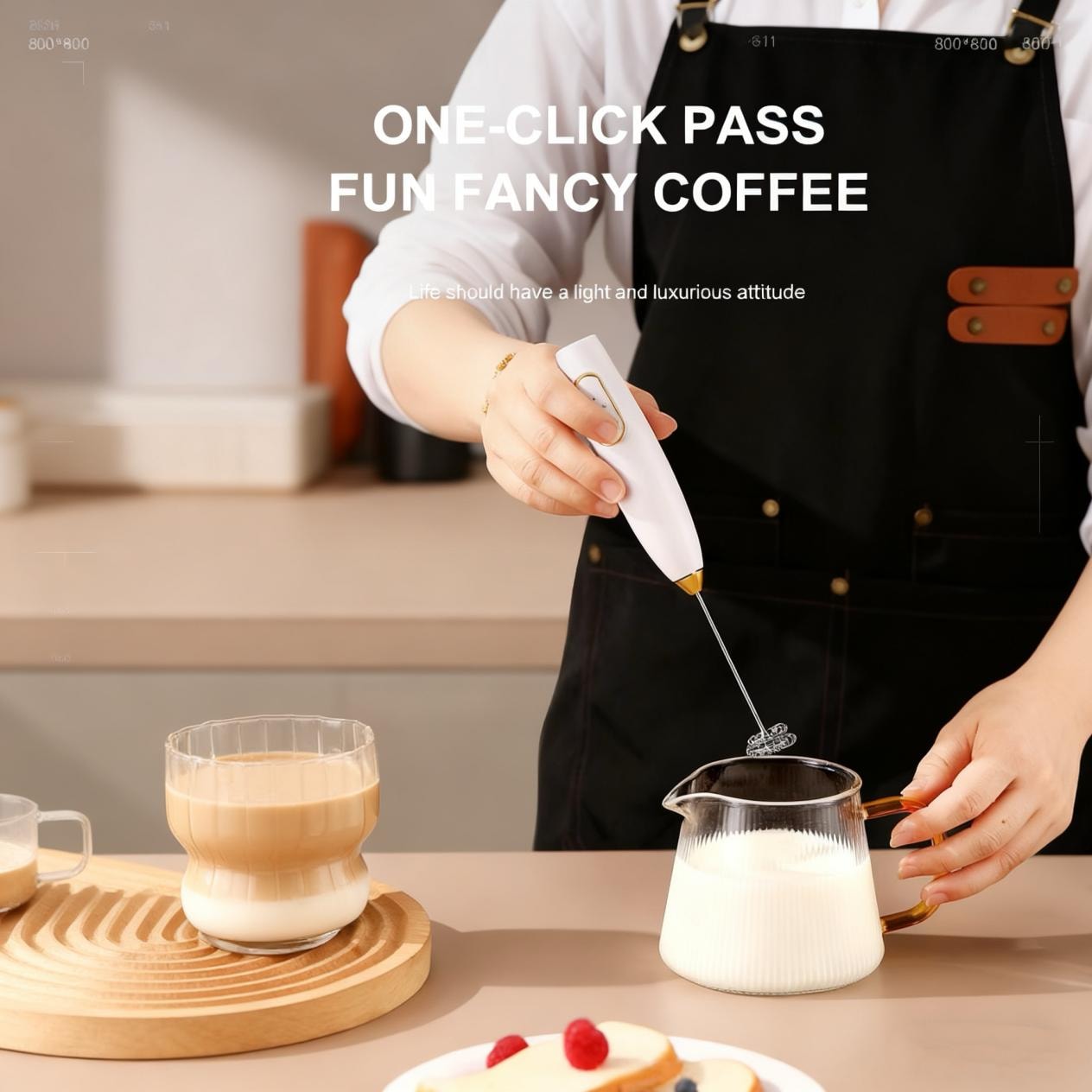 Adjustable Rechargeable Handheld Milk Frother Electric Whisk 3 Speed detail (3)