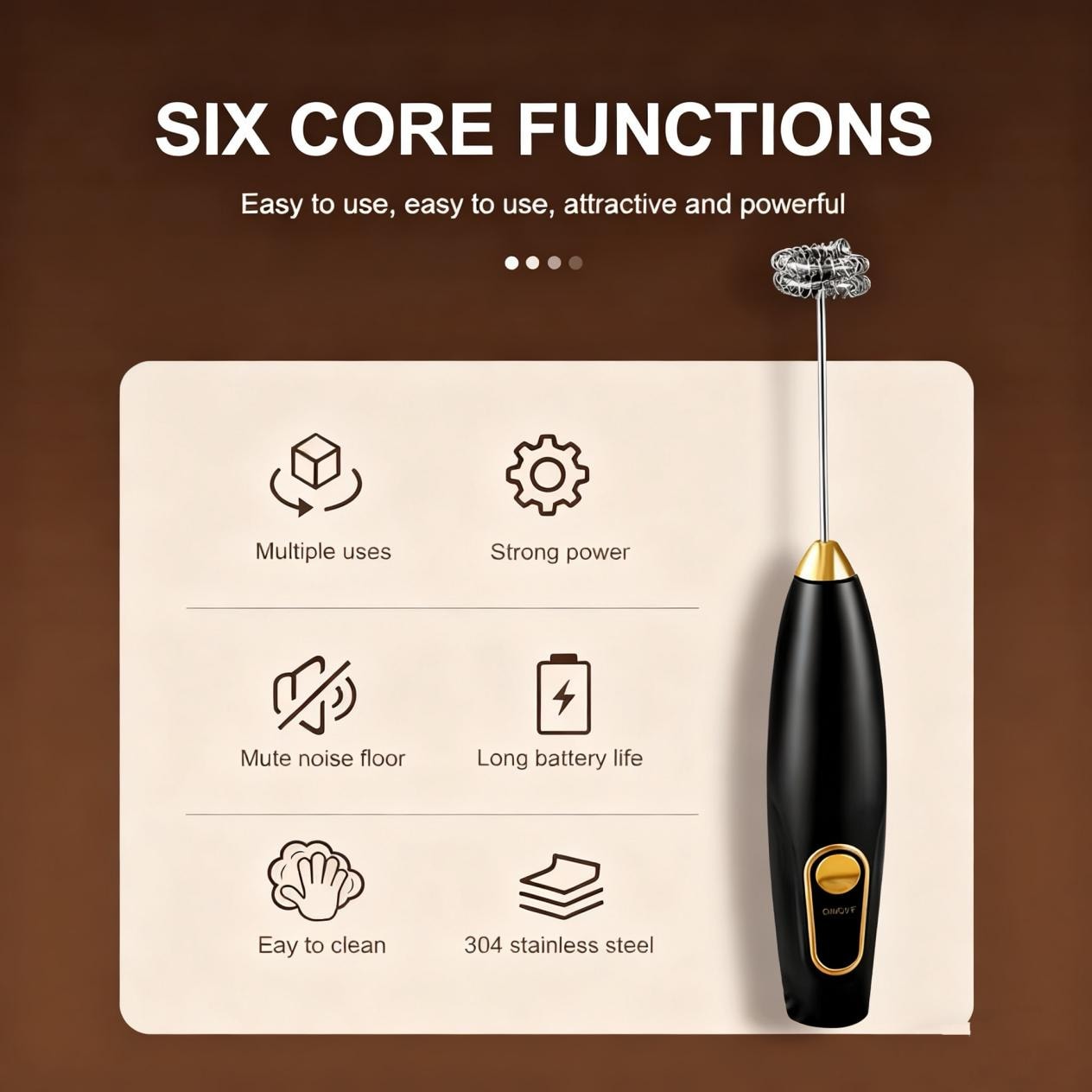 Adjustable Rechargeable Handheld Milk Frother Electric Whisk 3 Speed detail (4)