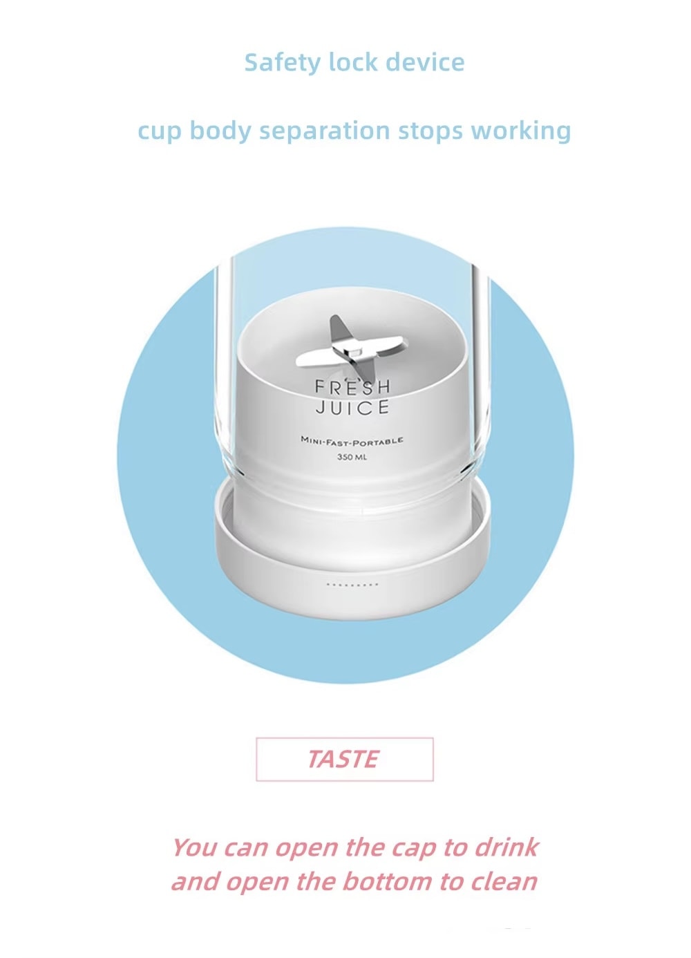 Portable 350ML Wireless Rechargeable USB Juicer Cup Blender detail (4)
