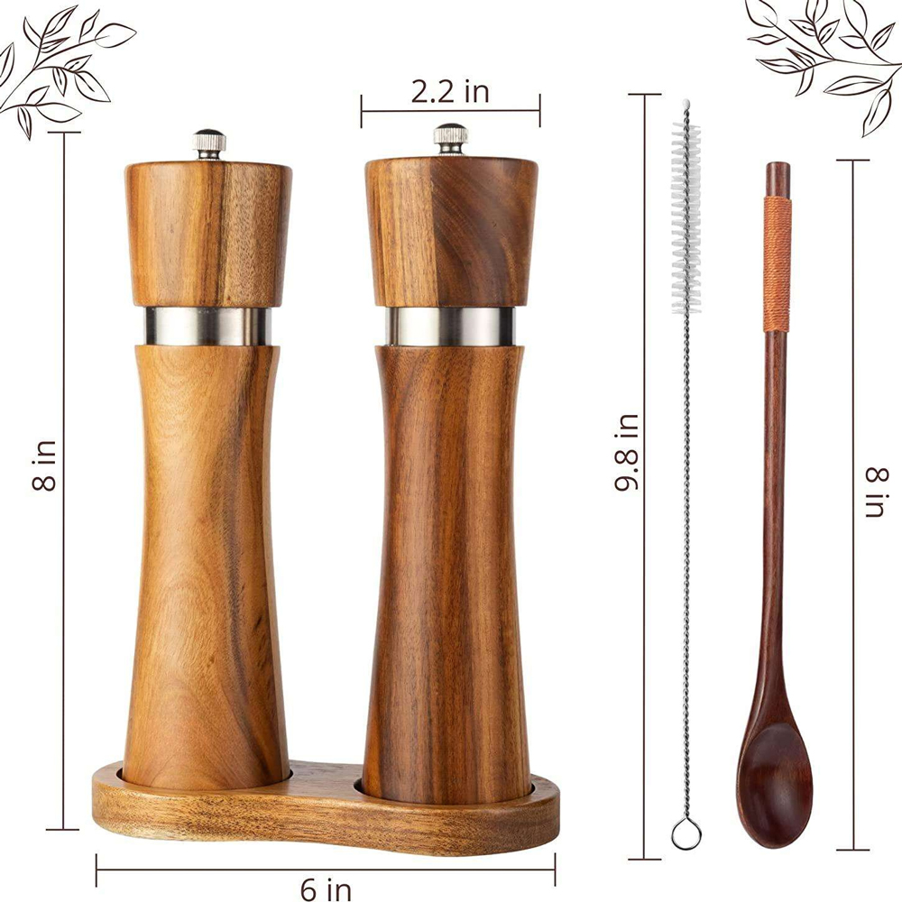 8 Inch Wood Salt and Pepper Mill Set