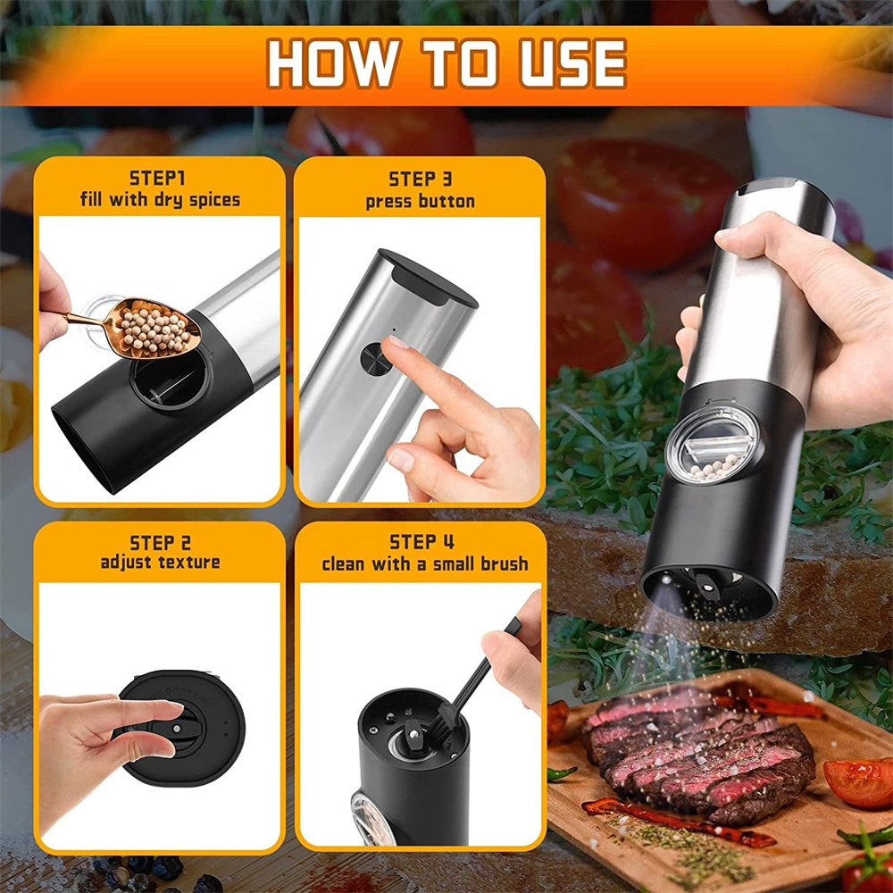 Electric Pepper Grinders Rechargeable Salt and Pepper Mill Set With Rechargeable Base