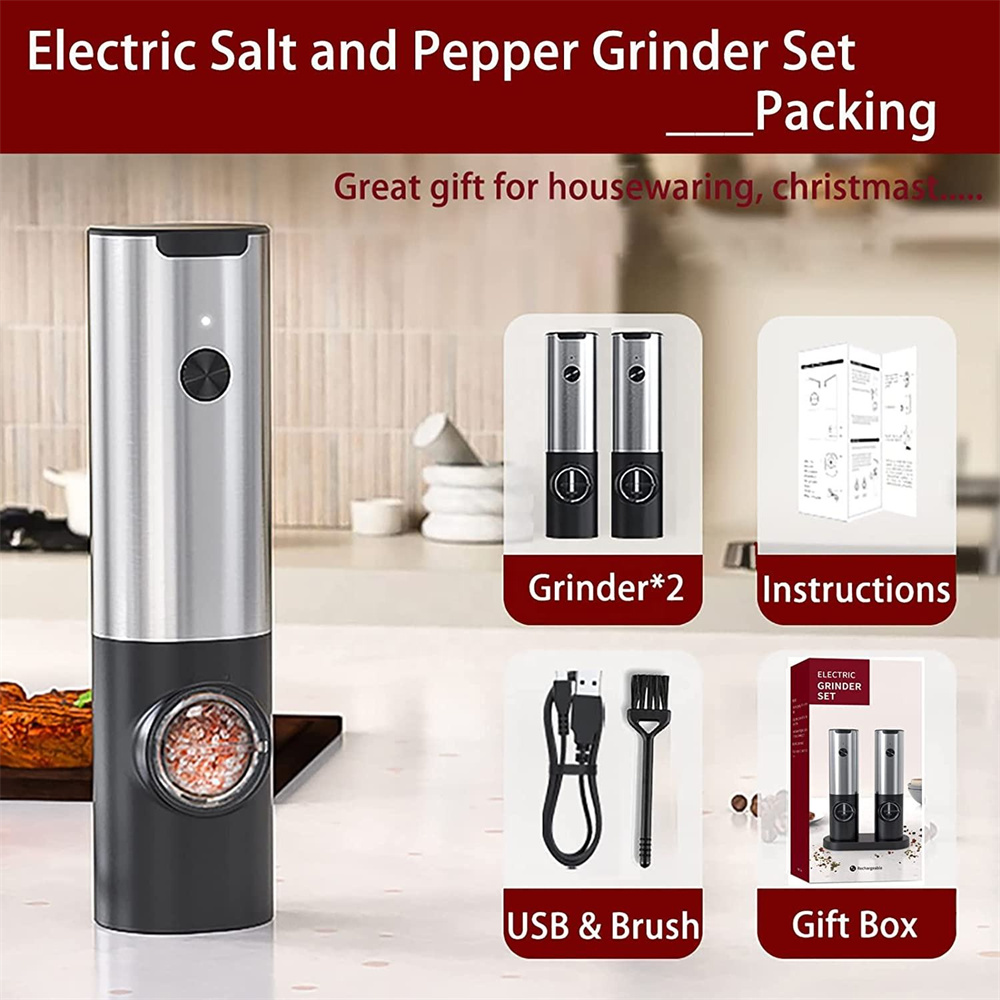 Hot Selling Electric Pepper Grinders Automatic Salt and Pepper Mill Set With Rechargeable Base