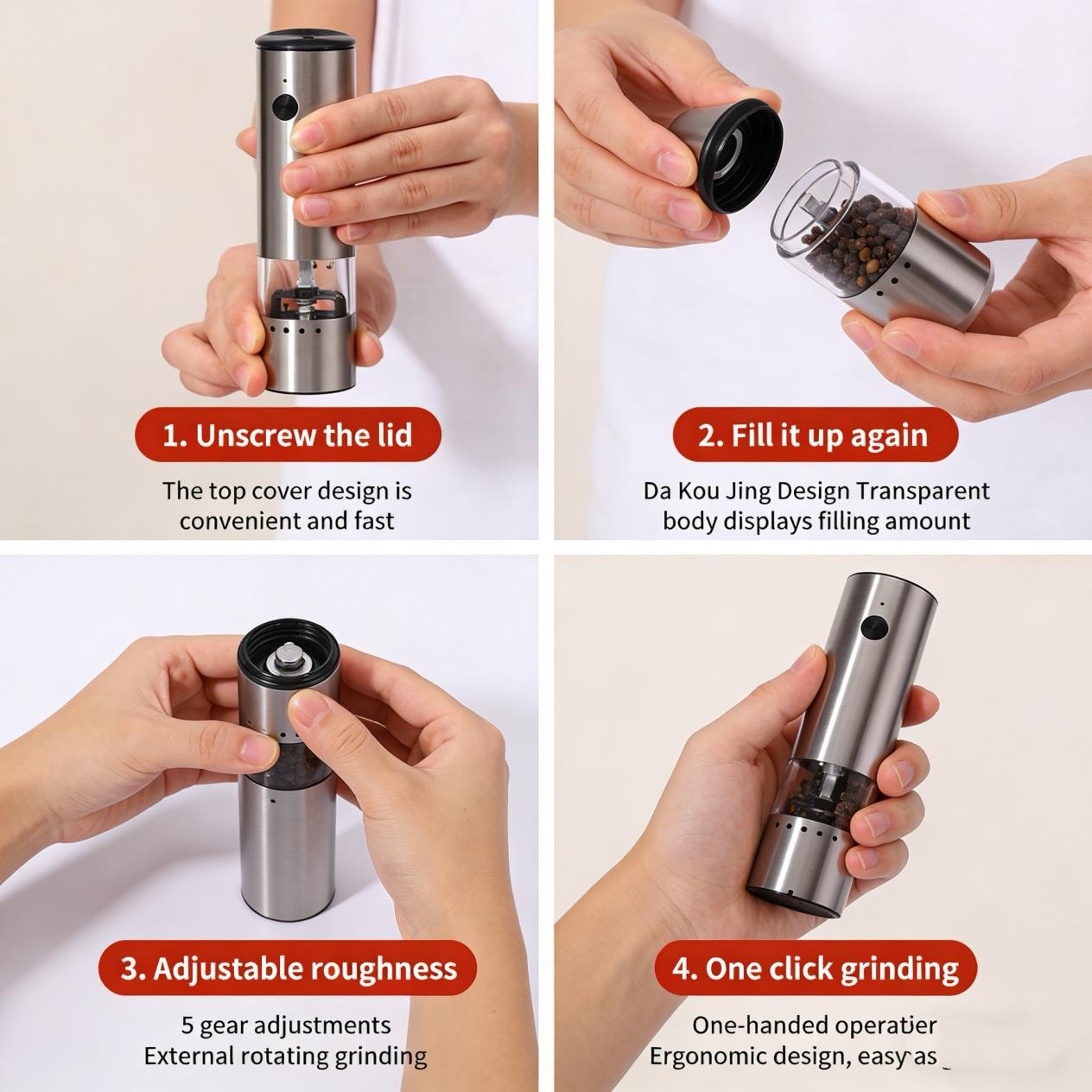 可充電自動鹽胡椒研磨器電動鹽胡椒研磨器套裝詳情（4）