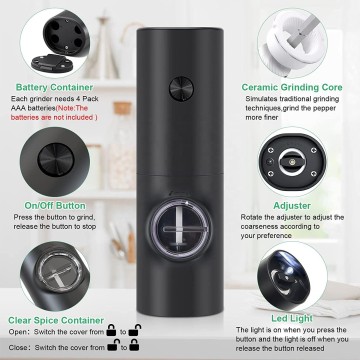 Pepper Grinder Set with Adjustable Coarseness LED Light for Salt Pepper