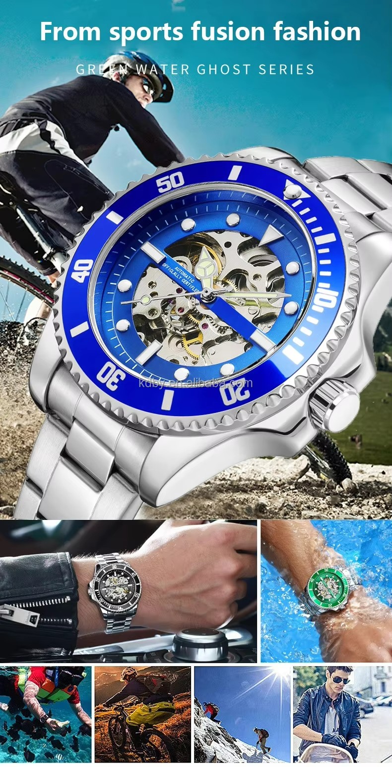 Black Wristwatch Square Sport Analog Automatic Mechanical Wristwatch (1)