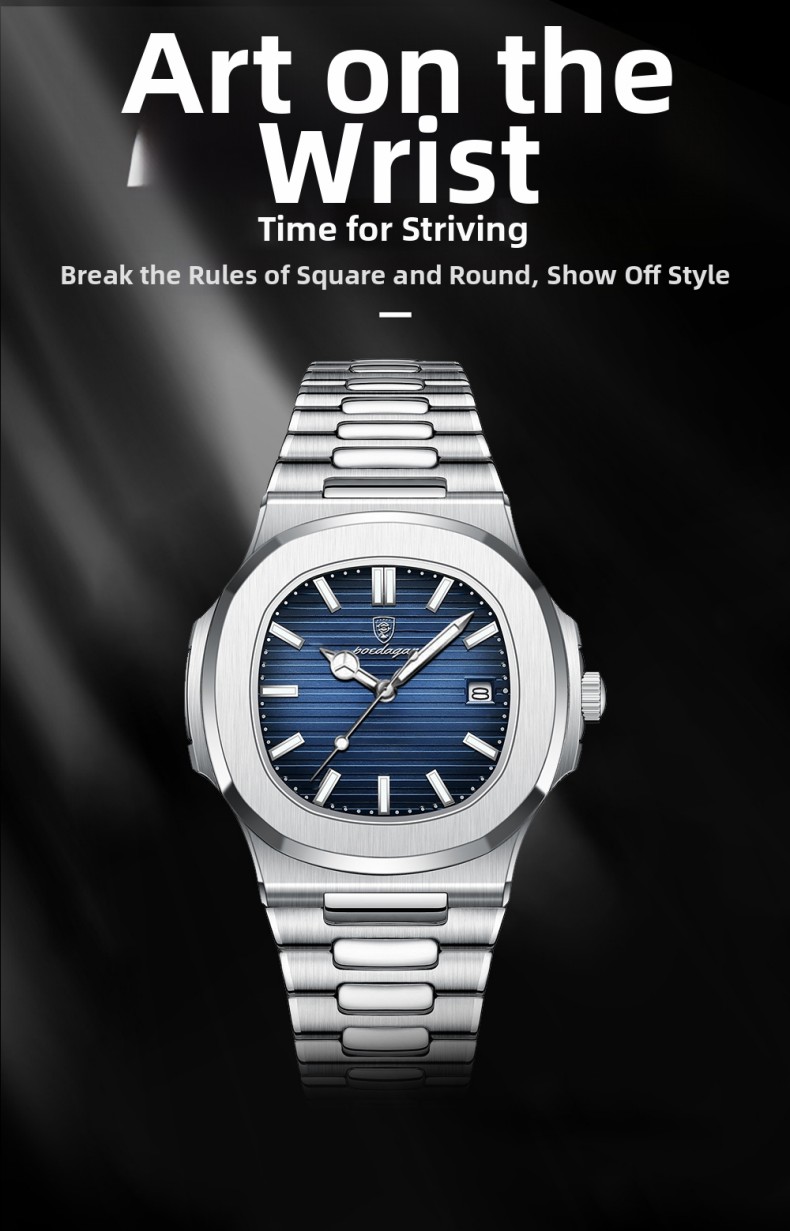 Luxury Waterproof Stainless Steel Square Quartz Men Watch (1)(1)