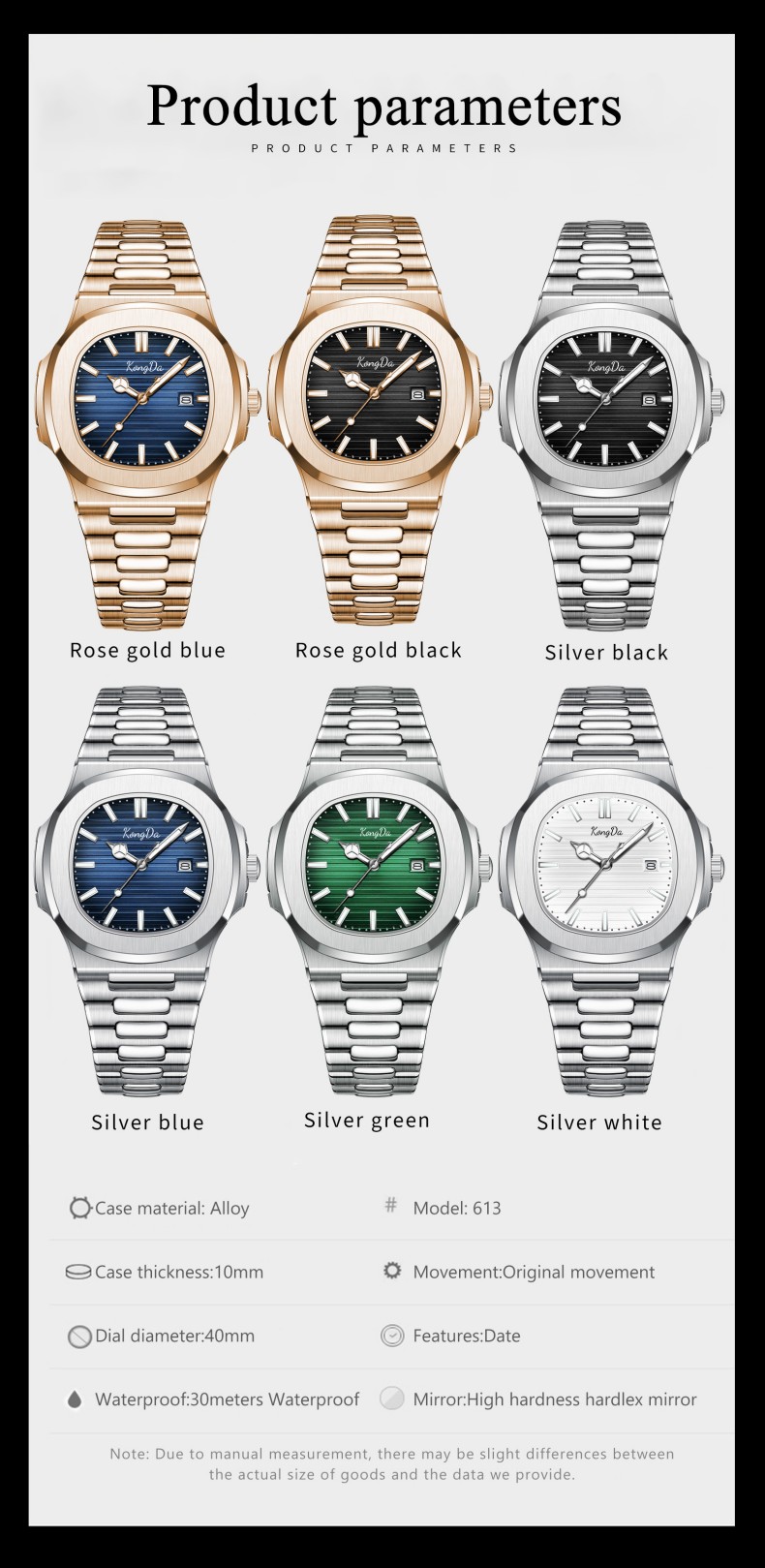 Luxury Waterproof Stainless Steel Square Quartz Men Watch (2)(1)