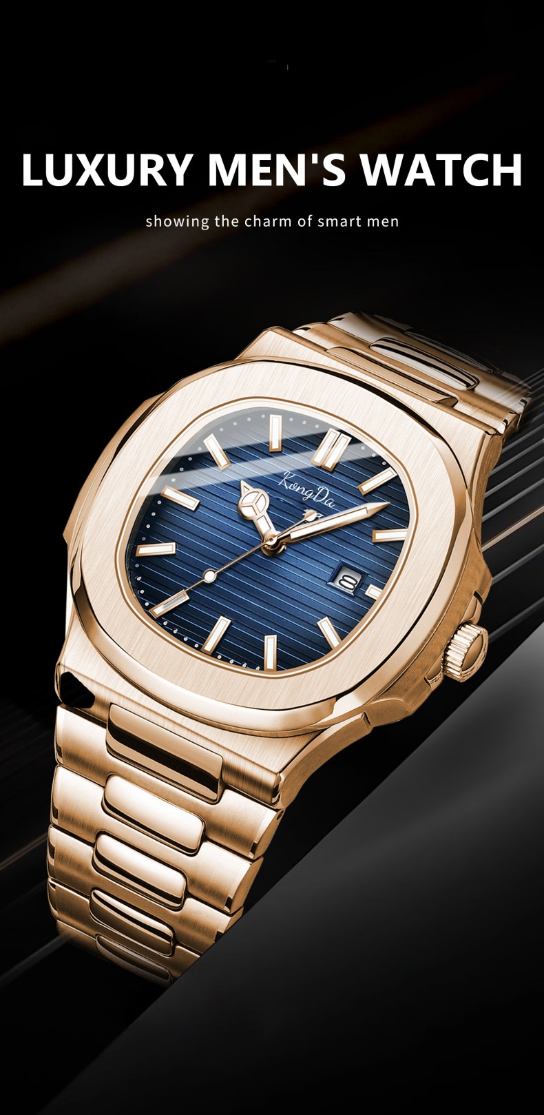 Luxury Waterproof Stainless Steel Square Quartz Men Watch (3)(1)