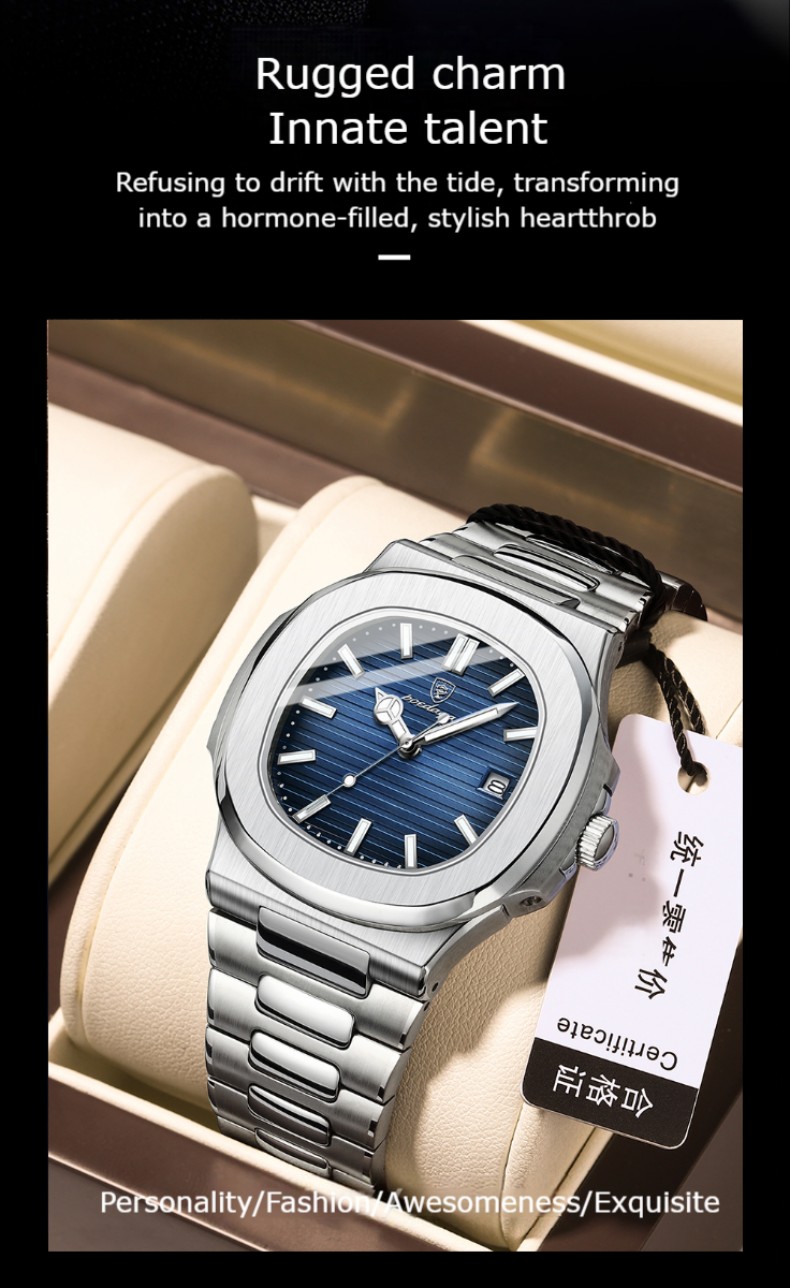 Luxury Waterproof Stainless Steel Square Quartz Men Watch (3)