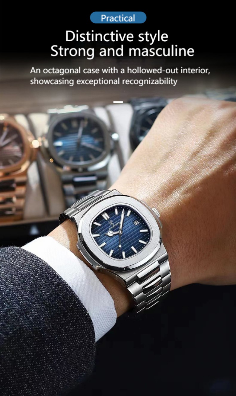 Luxury Waterproof Stainless Steel Square Quartz Men Watch (4)