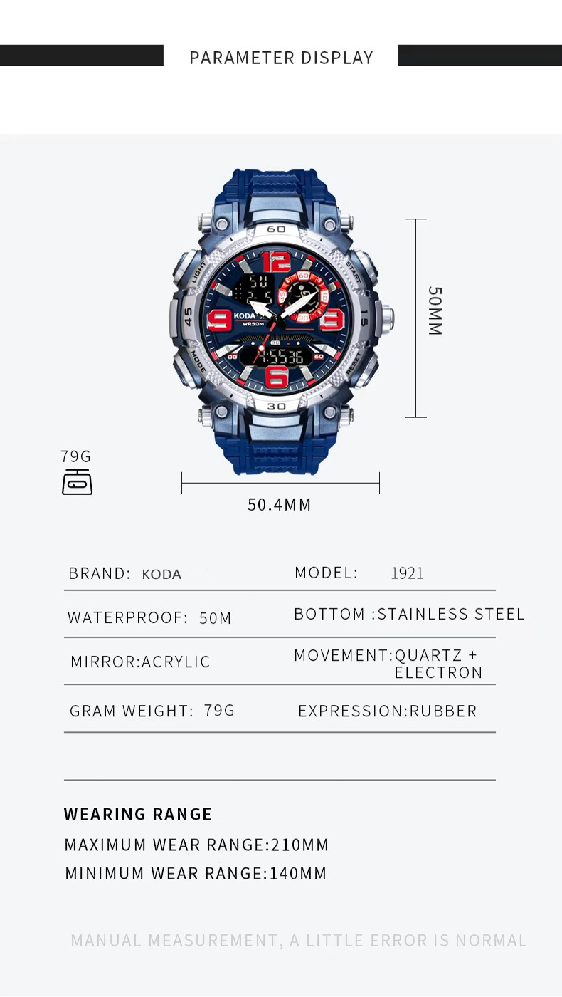 Quartz Digital Watch Outdoor Sports Waterproof Men Watch (1)