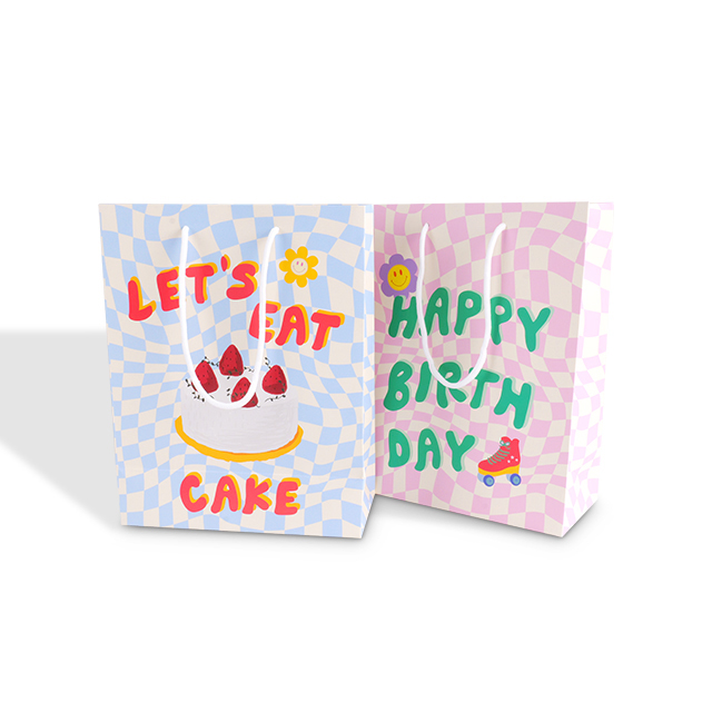 Custom Printed Cardstock Tote Bag with Cotton Rope Handle Plaid Pattern