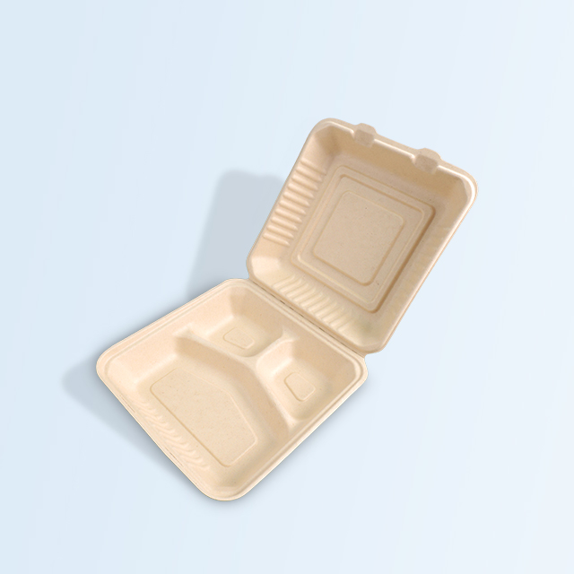 SenCai Eco Square Covered Takeaway Lunch Box with Three Compartments Unbleached