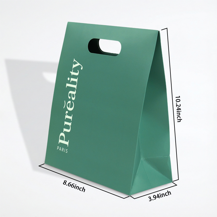 Geantă de cumpărături din carton albă, personalizată, cu 4 degete – Geantă de cumpărături din hârtie premium