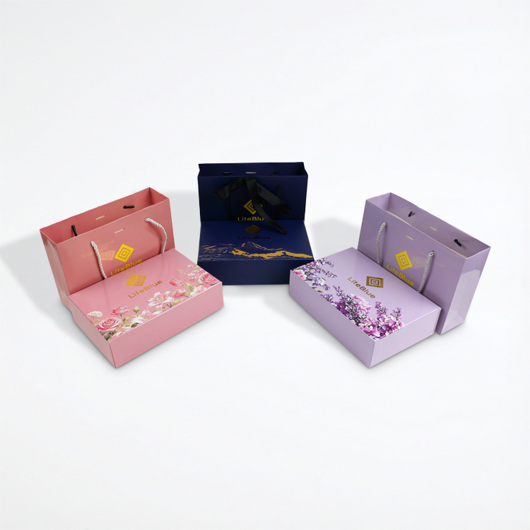 Conjunt de caixa rígida de luxe personalitzada amb inserció EVA, bossa de mà i etiqueta d'ampolla — per a marques de perfums