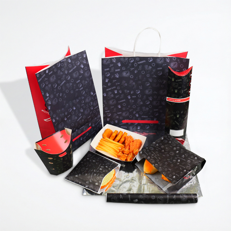 Ensemble d'emballages alimentaires personnalisés – Papier sulfurisé, sacs sulfurisés, sacs kraft à emporter et boîtes oreiller