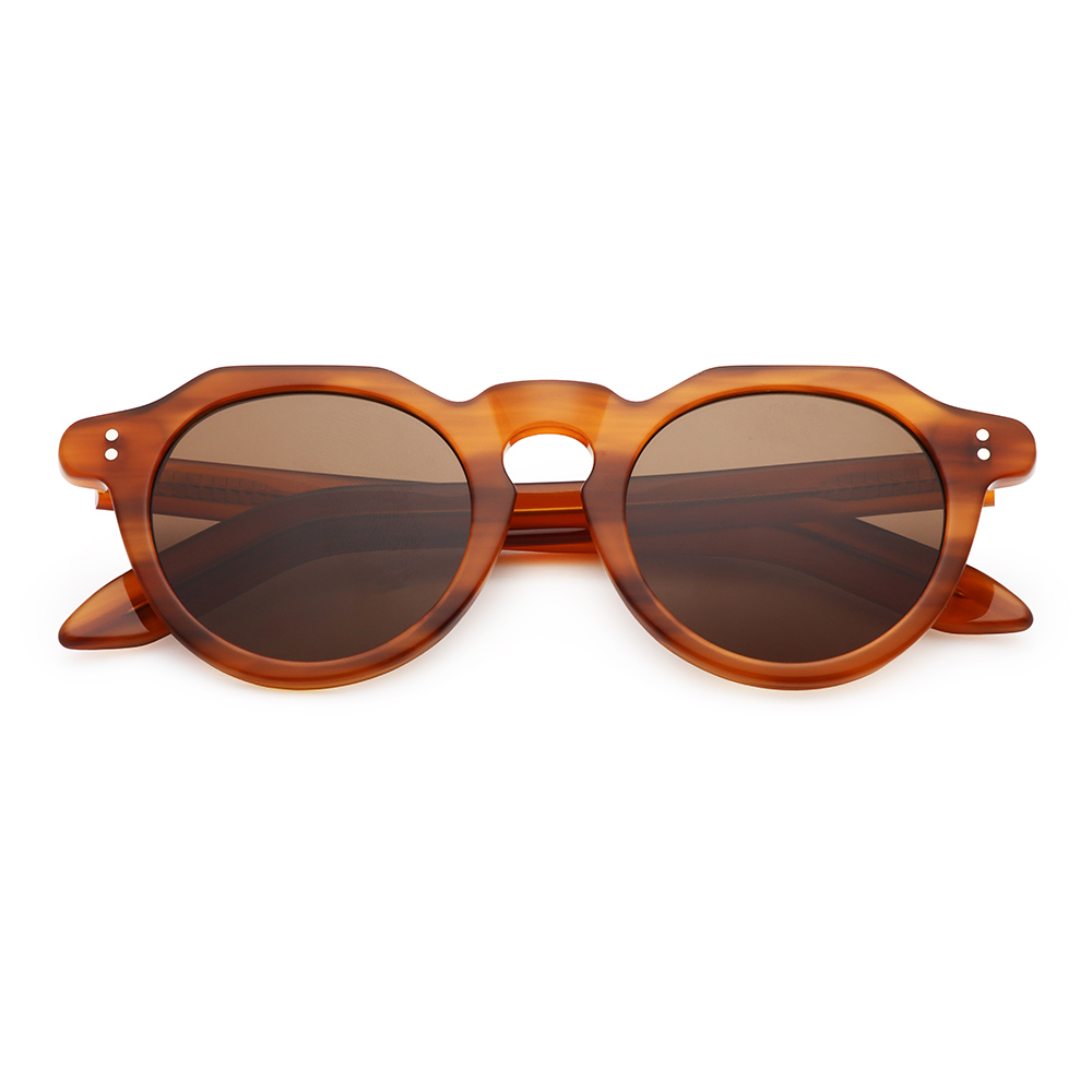 9015 Vintage Round Triple Rivet Spring Hinge Acetate Polarized UV400 Anti-Glare Unisex Sunglasses