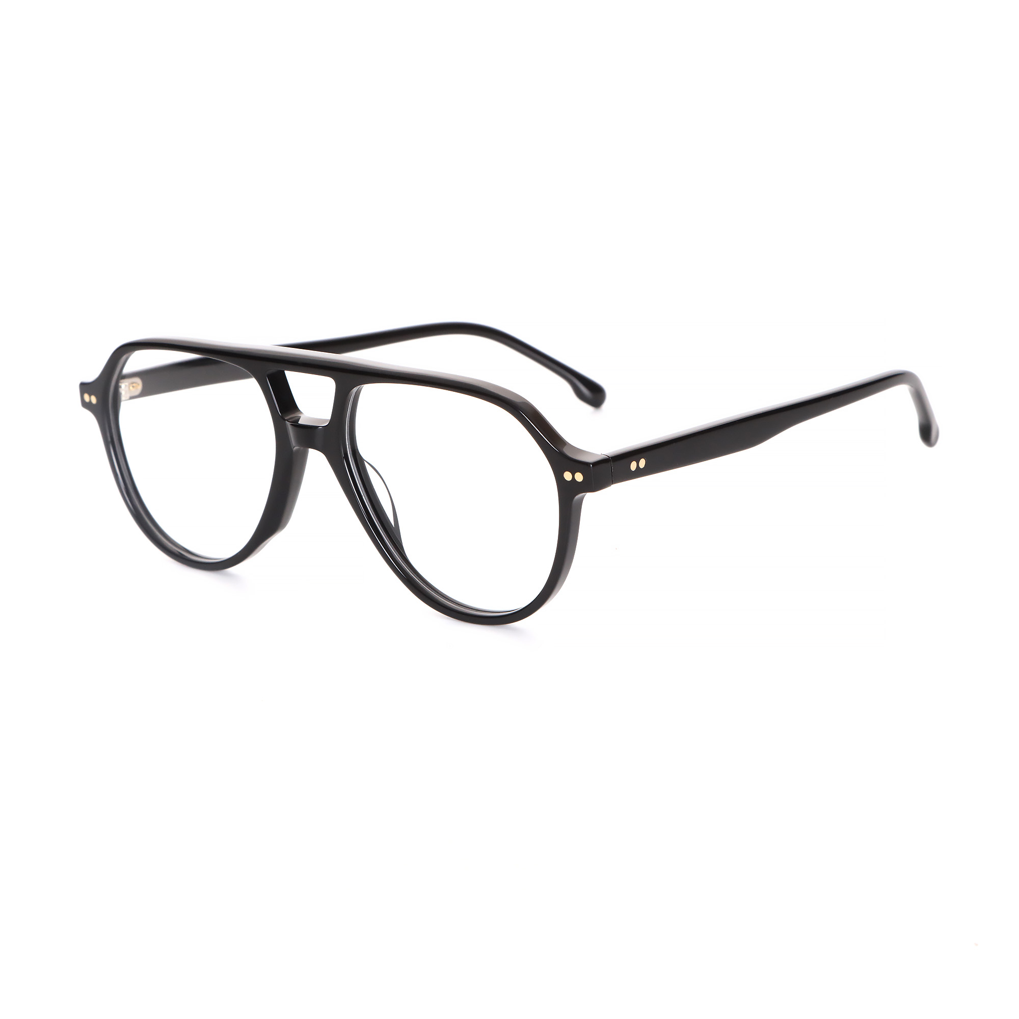 9179 Black Double Bridge Arrow Hinge Double Rivet Acetate Optical Frame 01 side.jpg