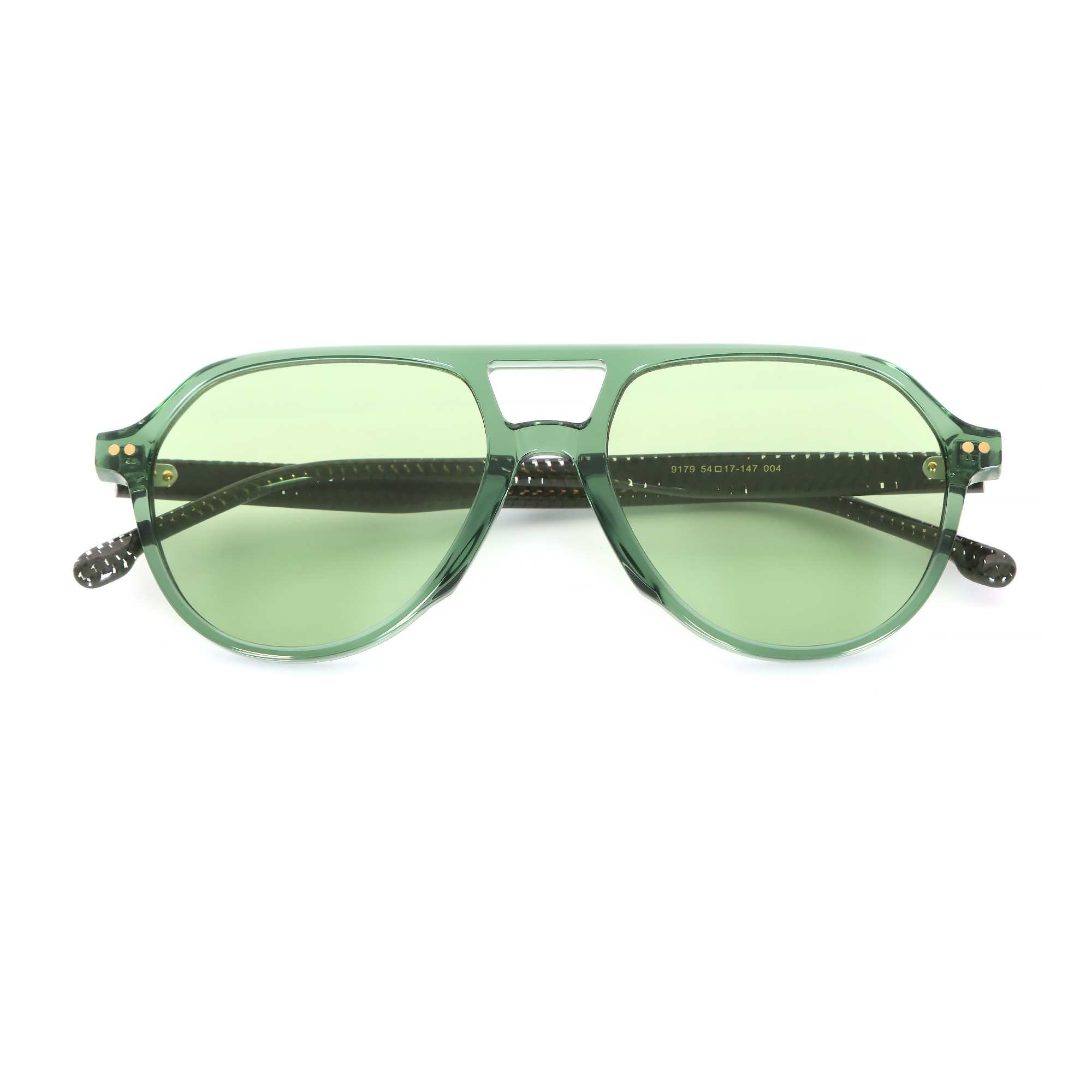 Wholesale High Quality Nylon Lens Aviator Sunglasses Transparent Green Acetate