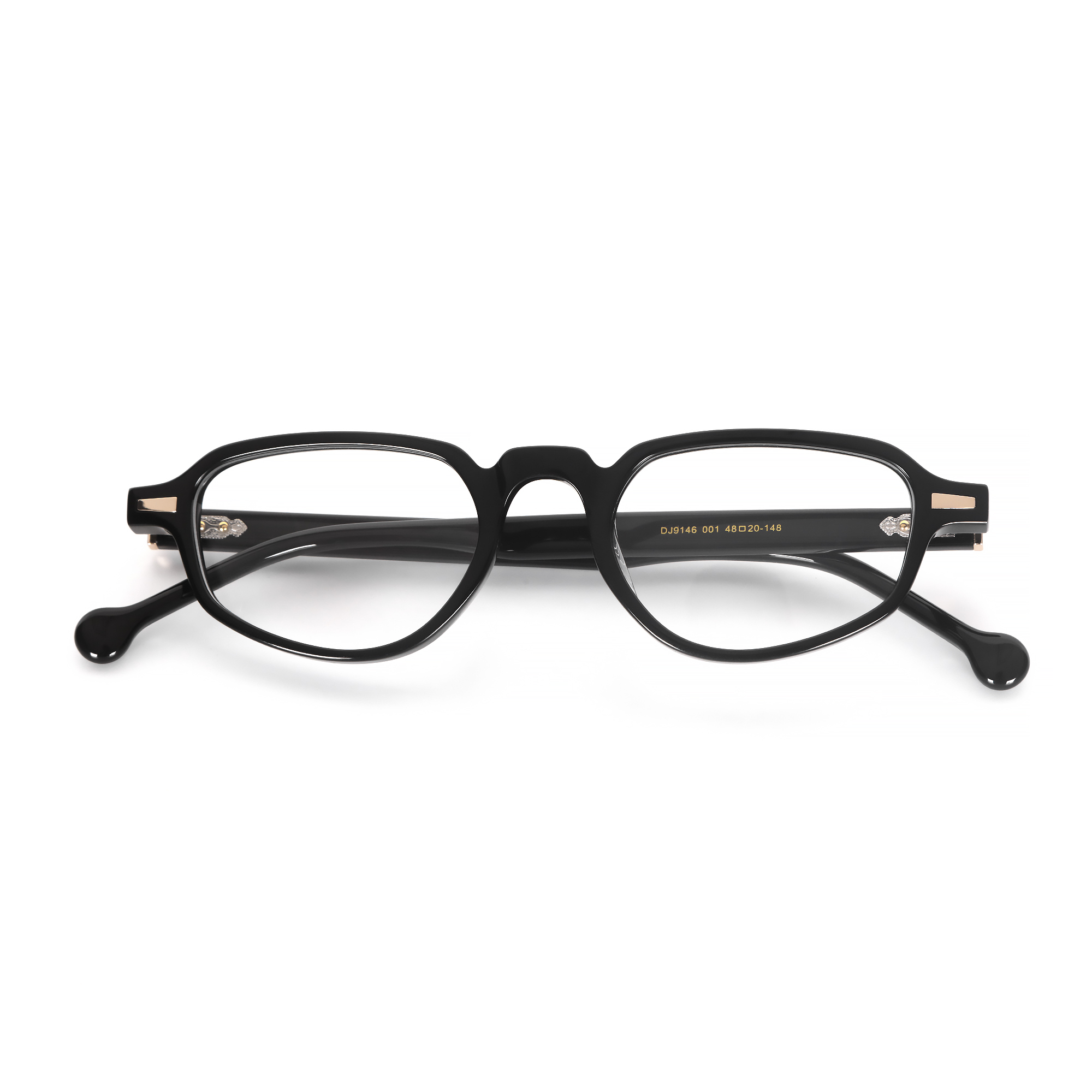 Acetate optical frames, black retro round frame, gold gear hinge.jpg