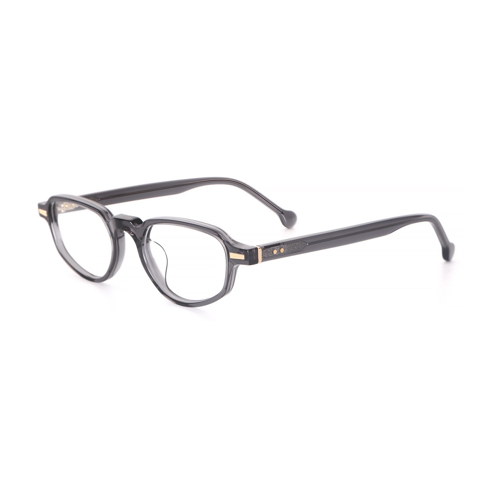 Acetate optical frames, transparent gray retro round frame, gold gear hinge (2).jpg