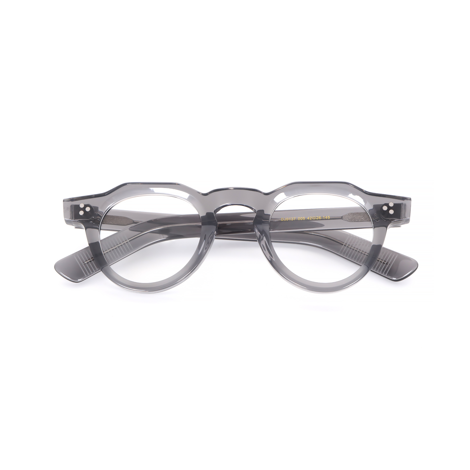 Acetate optical frames, transparent gray small frame, thick acetate retro round frame, three rivets.jpg