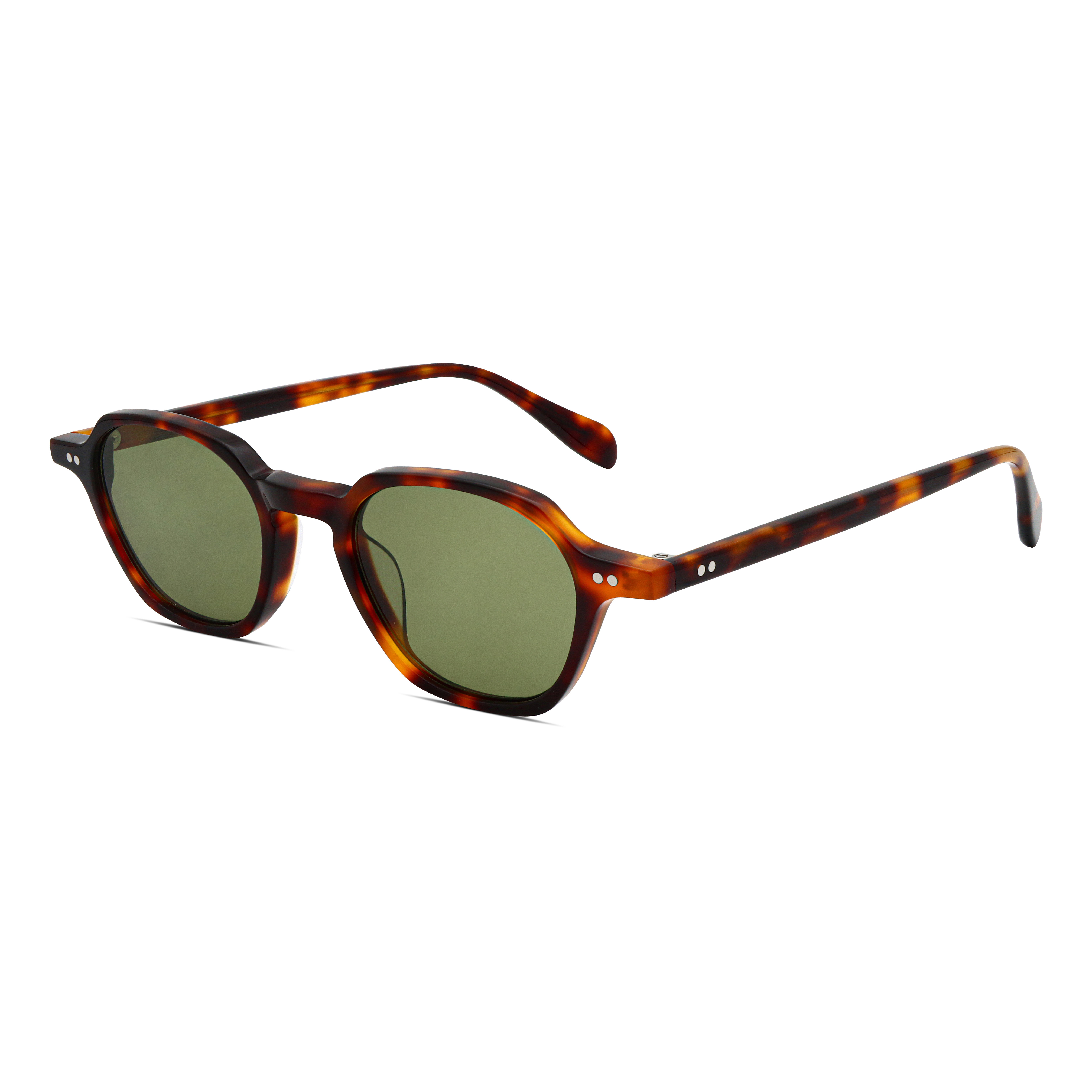 Acetate sunglasses with tortoiseshell-colored small round frames and rivets. (2).jpg