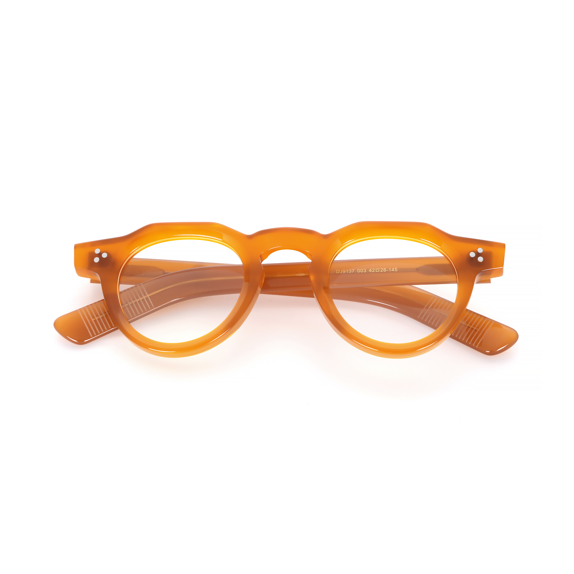 Acetic acid optical frames, amber yellow small frame, thick acetic acid retro round frame, three rivets.jpg