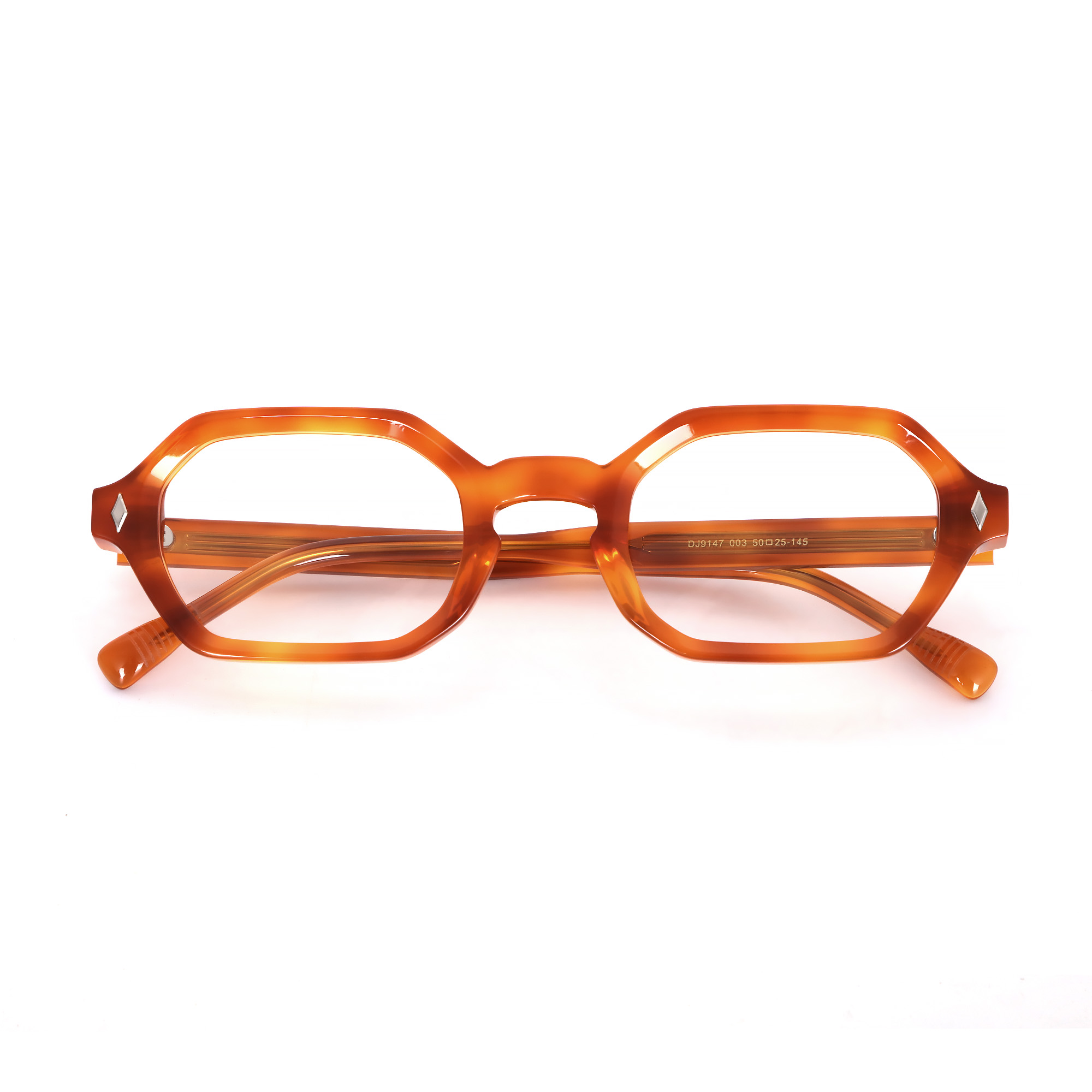 Vintage Geometric Amber Acetate Optical Eyeglasses Frames - Diamond Rivet Accents