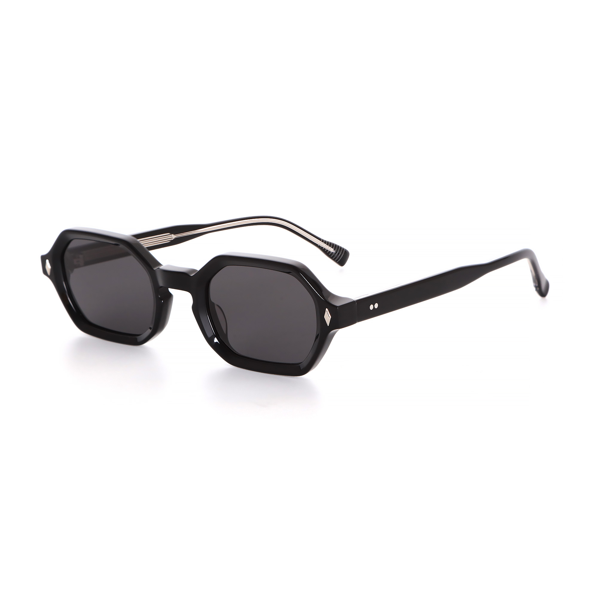 Black Vintage Octagonal Acetate Polarized Sunglasses Arrow Hinge Engraved Temples 01 side.jpg