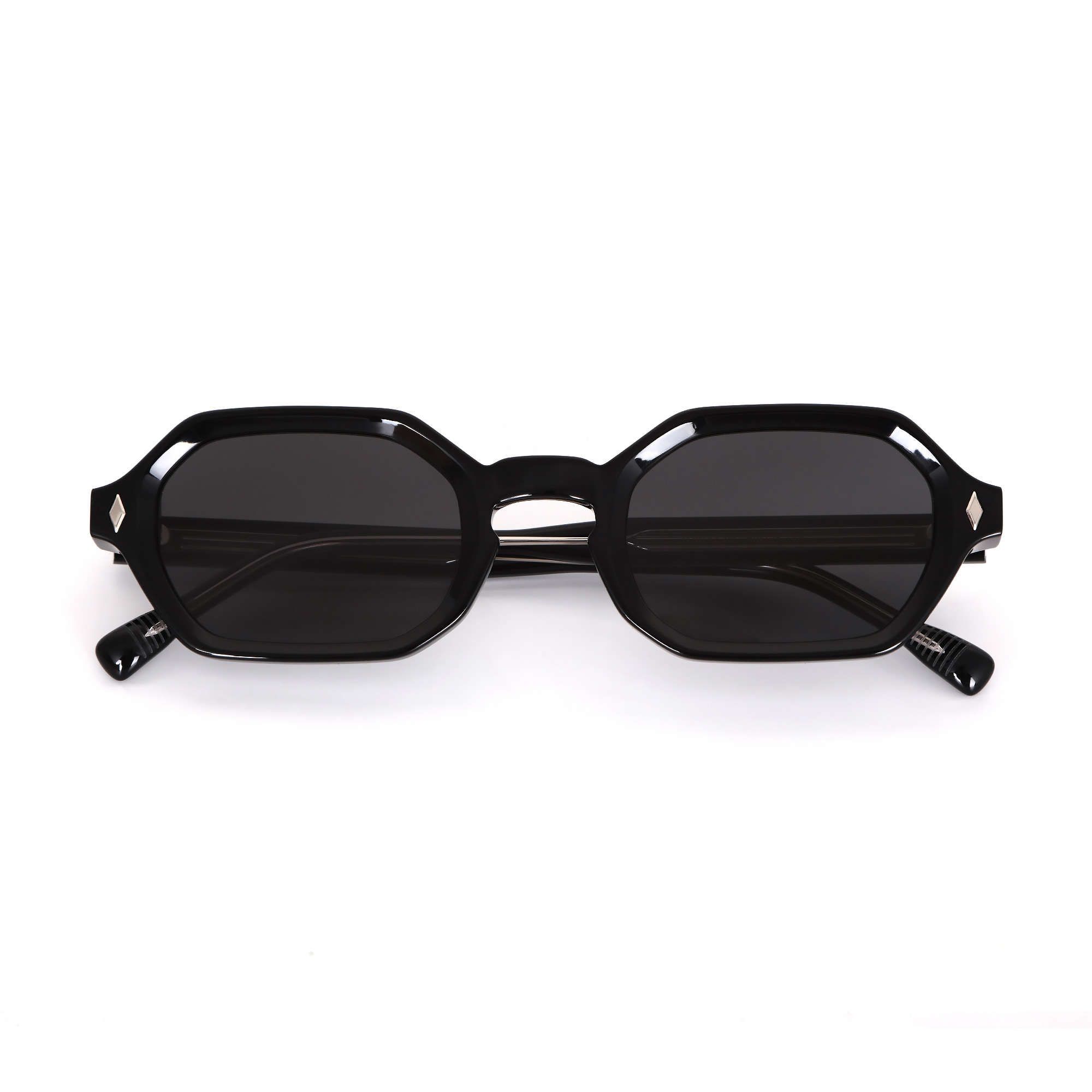 Black Vintage Octagonal Acetate Polarized Sunglasses Arrow Hinge Engraved Temples 01.jpg