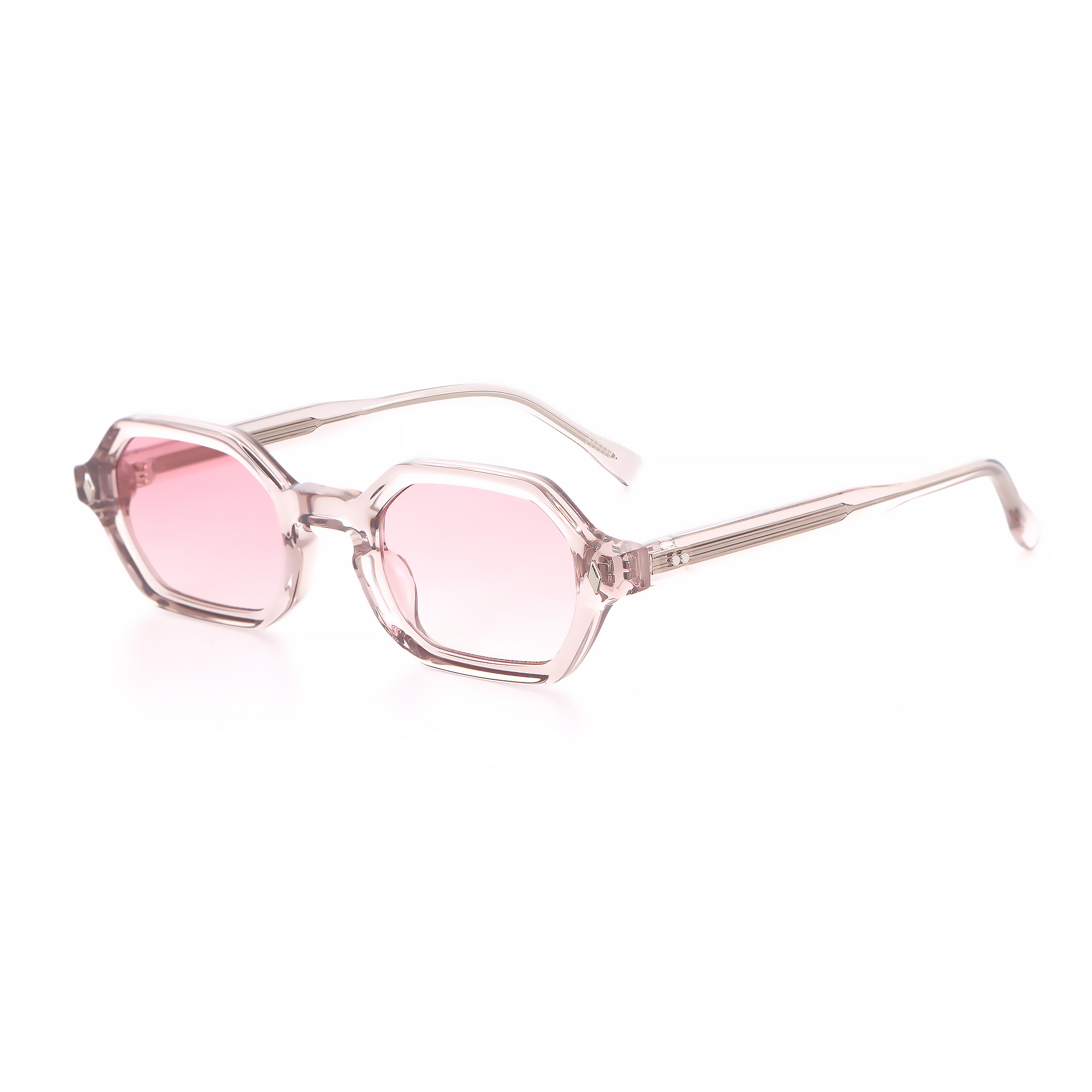 Champagne Pink Octagonal Premium Acetate Polarized Sunglasses Unisex 05 side.jpg