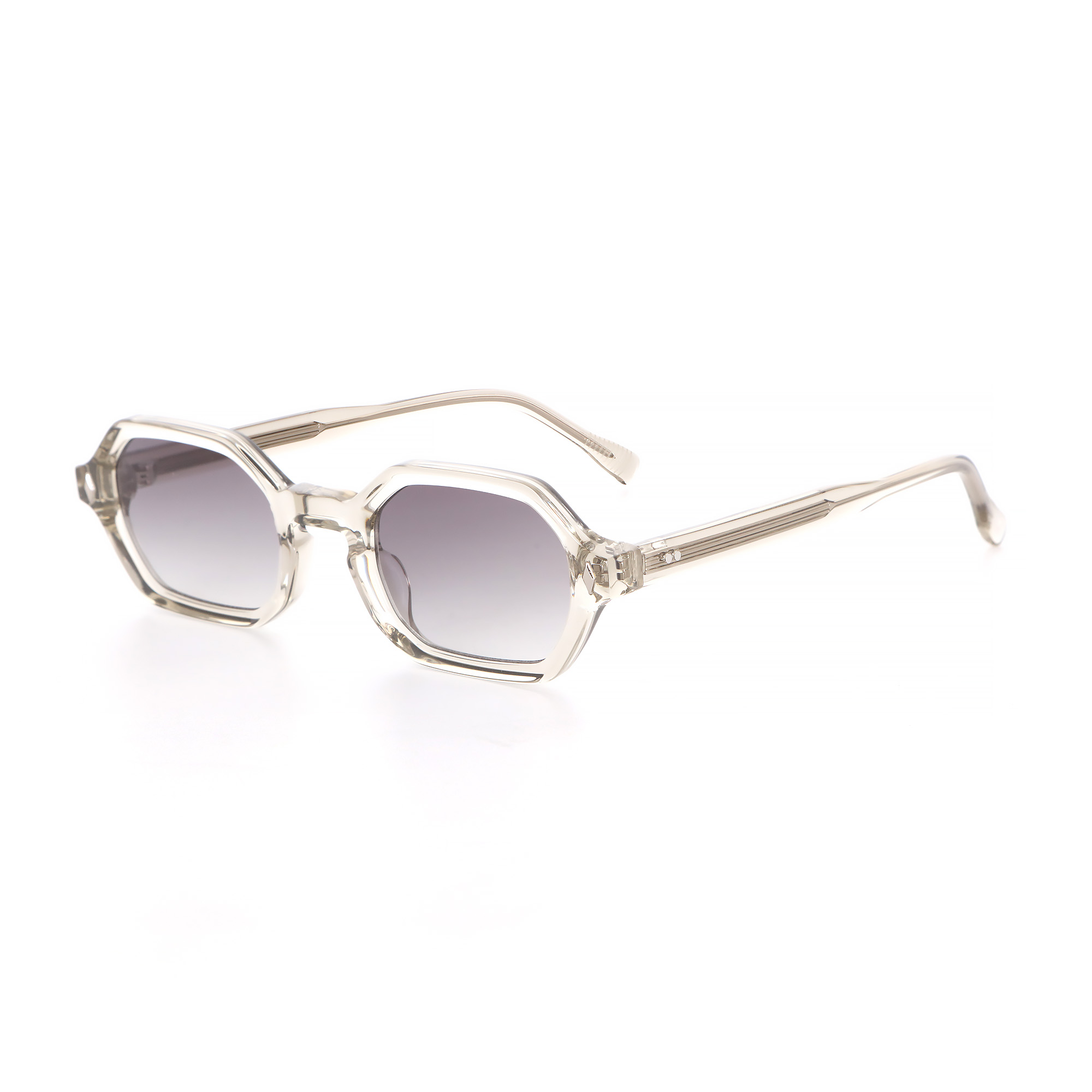 Grey Clear Octagonal Handcrafted Acetate Polarized Sunglasses Unisex 02 side.jpg