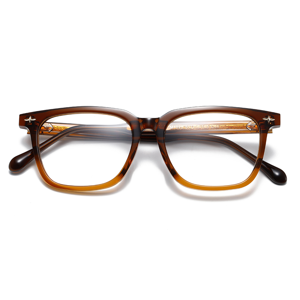 Vintage Bold Square Metal Cross & Arrow Rivet Acetate Optical Frame Hand-Carved Temple Acetate Frame Wholesale Unisex